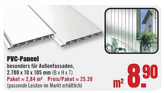 PVC-Panel – besonders für Außenfassaden, 2.700 x 10 x 105 mm (B x H x T)