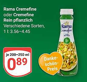 Rama Cremefine oder Cremefine Rein pflanzlich - Verschiedene Sorten