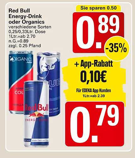 Red Bull Energy-Drink oder Organics – verschiedene Sorten