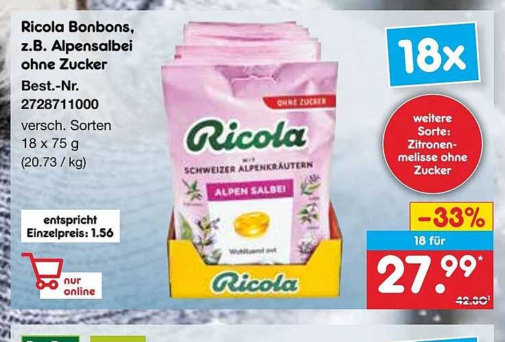 Ricola Bonbons, z.B. Alpensalbei ohne Zucker