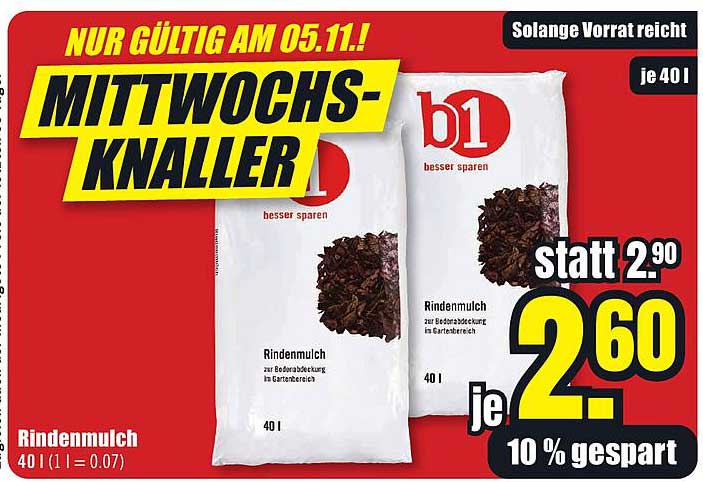 Rindenmulch 40 l - jetzt nur 2,60 € statt 2,90 €