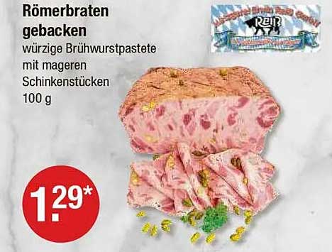 Römerbraten gebacken - würzige Brühwurstpaste mit mageren Schinkenstücken