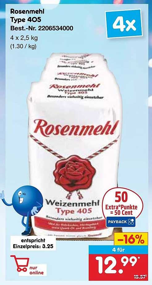 Rosenmehl Type 405 - 4 x 2,5 kg