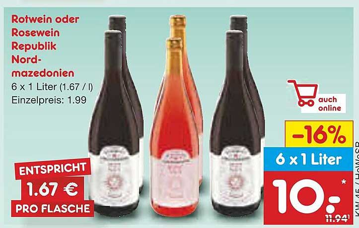 Rotwein oder Roséwein aus der Republik Nordmazedonien - 6 x 1 Liter
