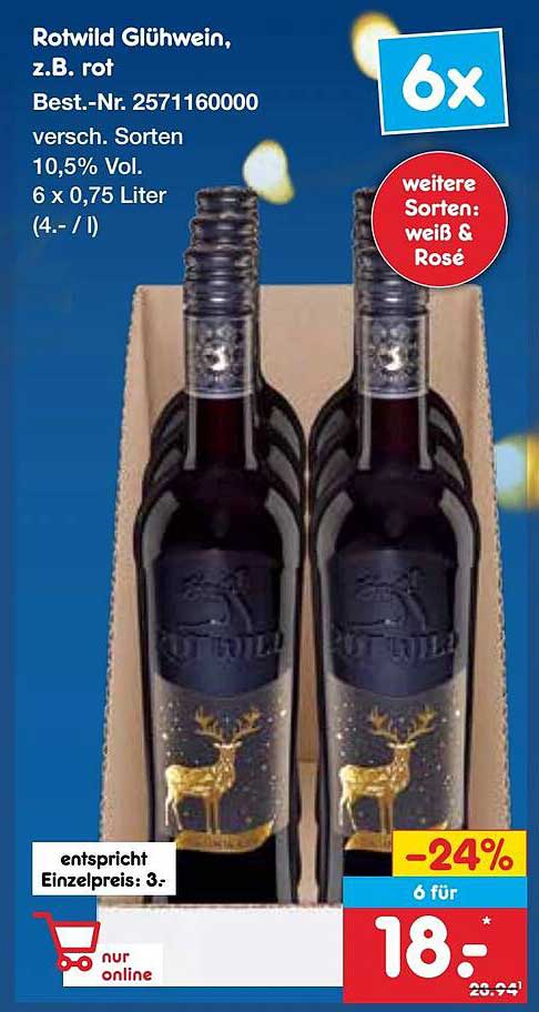 Rotwild Glühwein, z.B. rot, 6 x 0,75 Liter