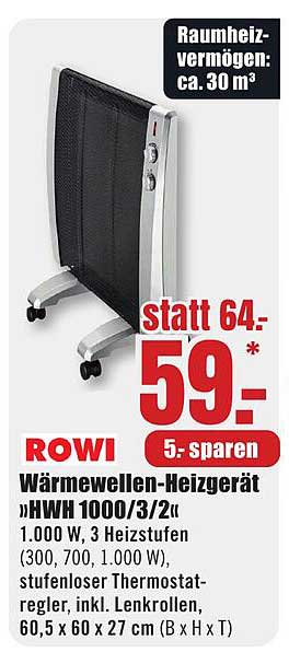 ROWI Wärmewellen-Heizgerät «HWH 1000/3/2»