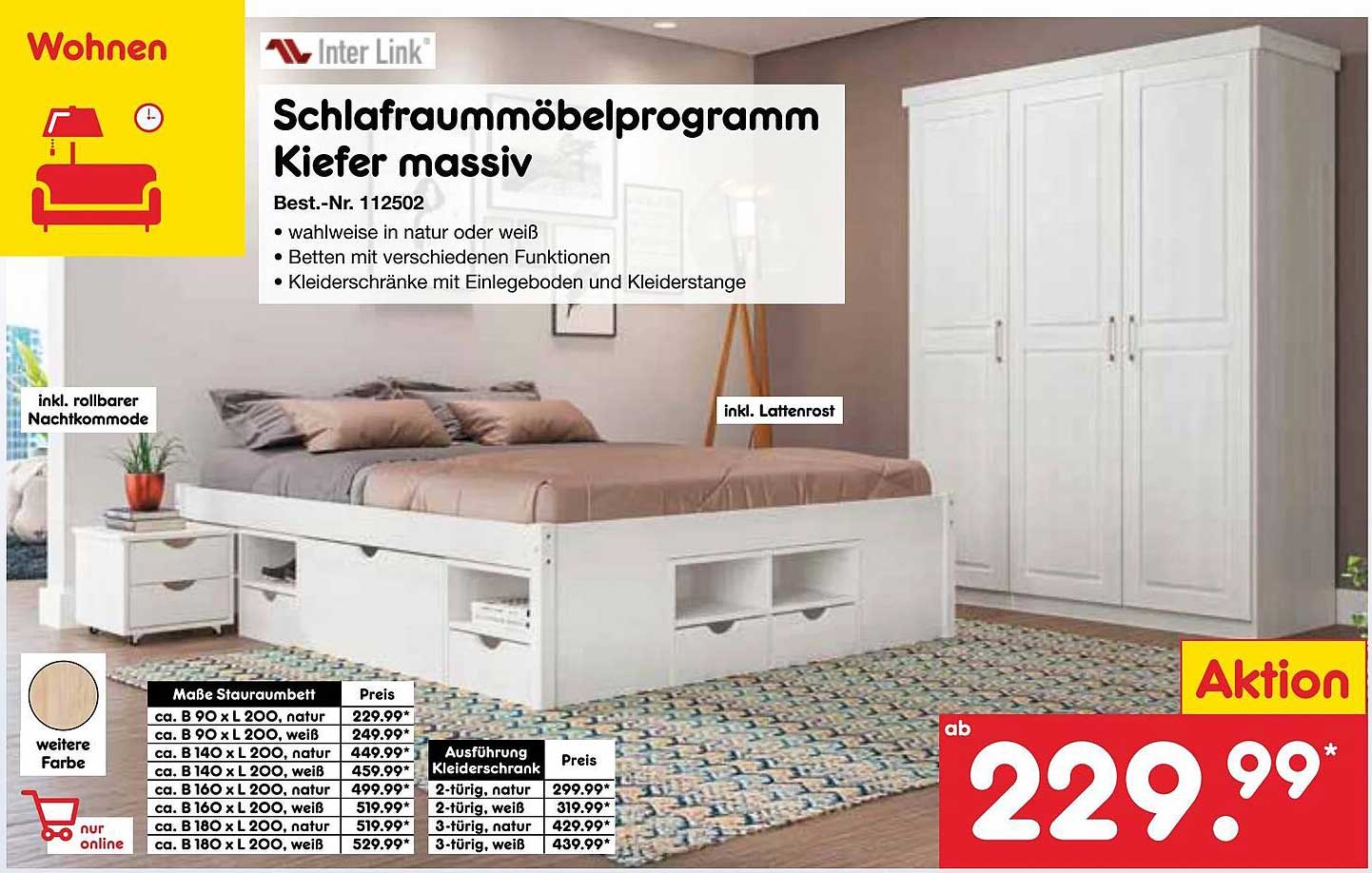 Schlafraumüberm Möbelprogramm Kiefer massiv