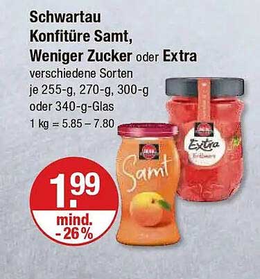 Schwartau Konfitüre Samt, Weniger Zucker oder Extra – verschiedene Sorten