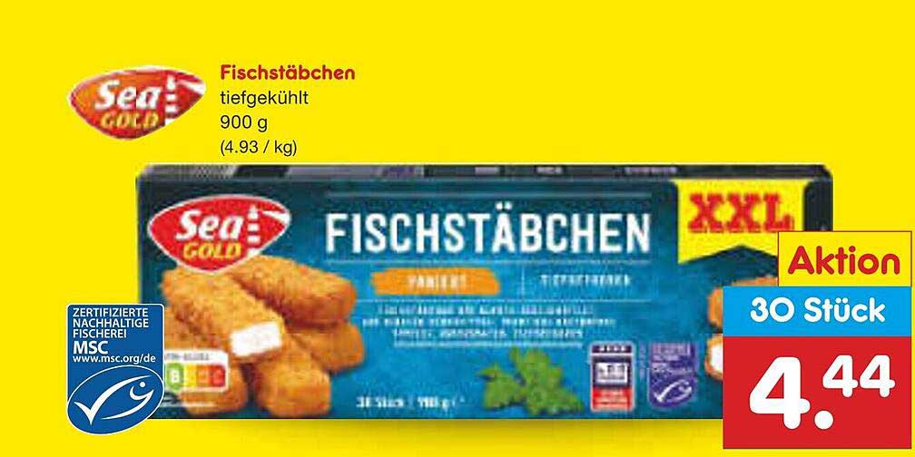 Sea Gold Fischstäbchen tiefgekühlt 900 g (4,44 €)