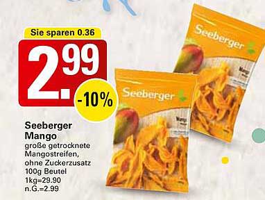 Seeberger Mango große getrocknete Mangostreifen, ohne Zuckerzusatz 100g Beutel