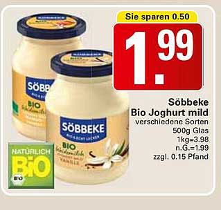 Söbbeke Bio Joghurt mild verschiedene Sorten 500g Glas