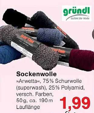 Sockenwolle »Arvetta«, 75% Schurwolle, 25% Polyamid