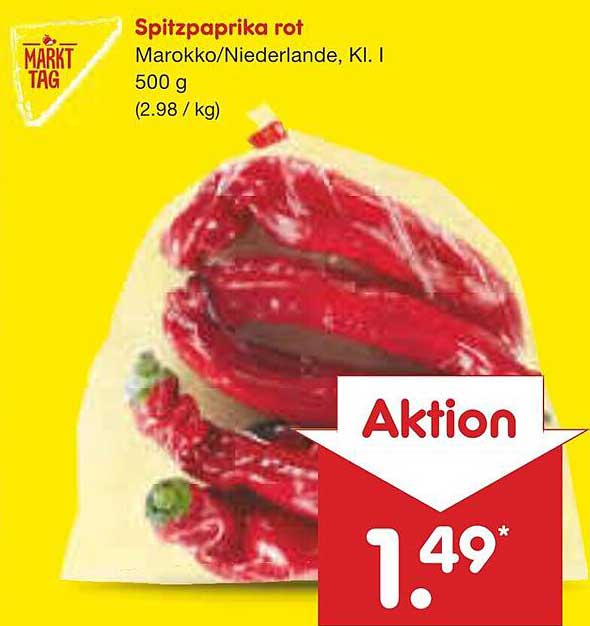 Spitzpaprika rot, Marokko/Niederlande, 500 g - Aktion