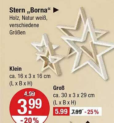 Stern "Borna" - Holz, Natur weiß, verschiedene Größen