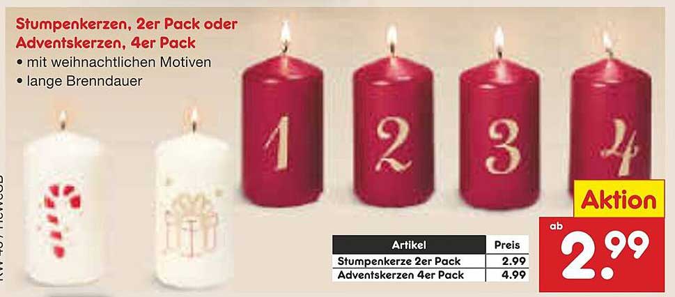 Stumpenkerzen, 2er Pack oder Adventskerzen, 4er Pack