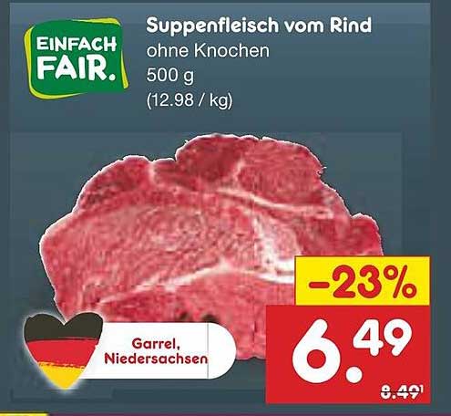 Suppenfleisch vom Rind ohne Knochen, 500 g