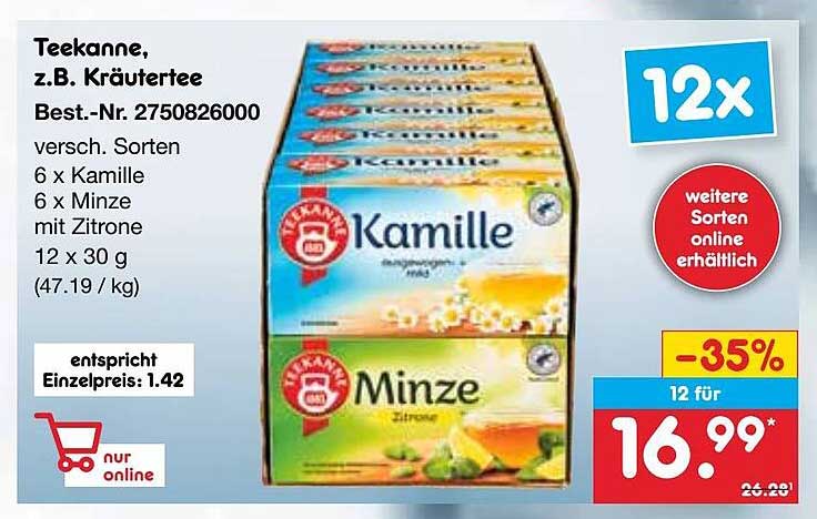 Teekanne Kräutertee 12er Pack (Kamille und Minze mit Zitrone)