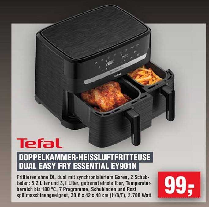 TEFAL DOPPELKAMMER-HEISSLUFTFRITTEUSE DUAL EASY FRY ESSENTIAL EY901N