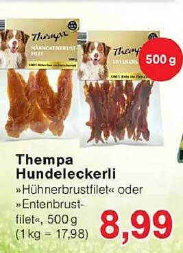 Thempa Hundeleckerli »Hühnerbrustfilet« oder »Entenbrustfilet«, 500 g