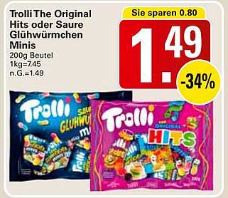 Trolli The Original Hits oder Saure Glühwürmchen Minis 200g Beutel