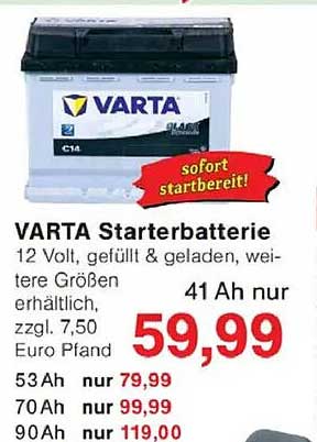 VARTA Starterbatterie 12 Volt, gefüllt & geladen