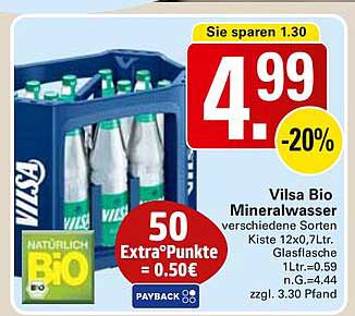 Vilsa Bio Mineralwasser verschiedene Sorten Kiste 12x0,7L
