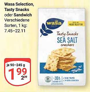 Wasa Selection, Tasty Snacks oder Sandwich, Verschiedene Sorten