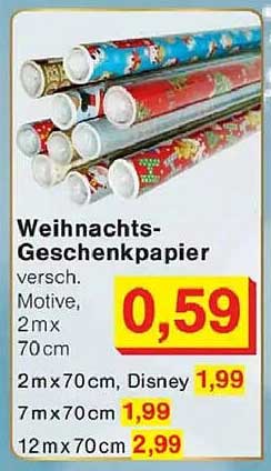Weihnachtsgeschenkpapier - verschiedene Motive, 2m x 70cm