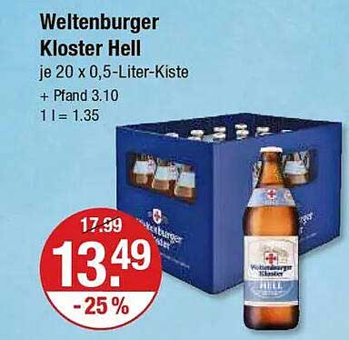 Weltenburger Kloster Hell 20 x 0,5-Liter-Kiste