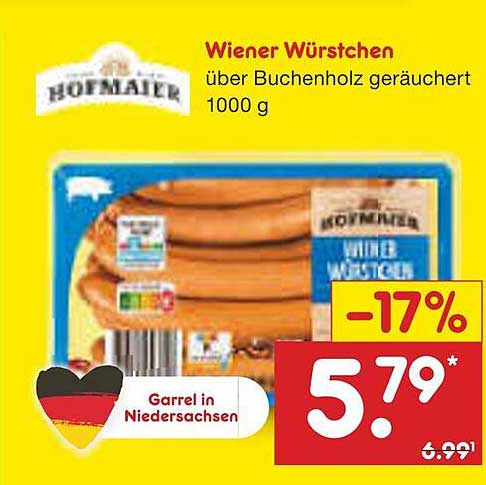 Wiener Würstchen über Buchenholz geräuchert 1000 g