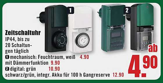 Zeitschaltuhr IP44, bis zu 20 Schaltungen täglich