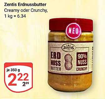 Zentis Erdnussbutter, Creamy oder Crunchy, 350 g