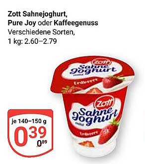 Zott Sahnejoghurt, Pure Joy oder Kaffeegenuss - 140-150 g für nur 0,39 €