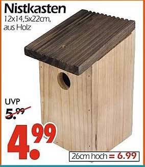 Nistkasten 12x14,5x22cm, aus Holz
