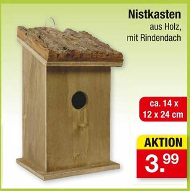 Nistkasten aus Holz, mit Rindendach