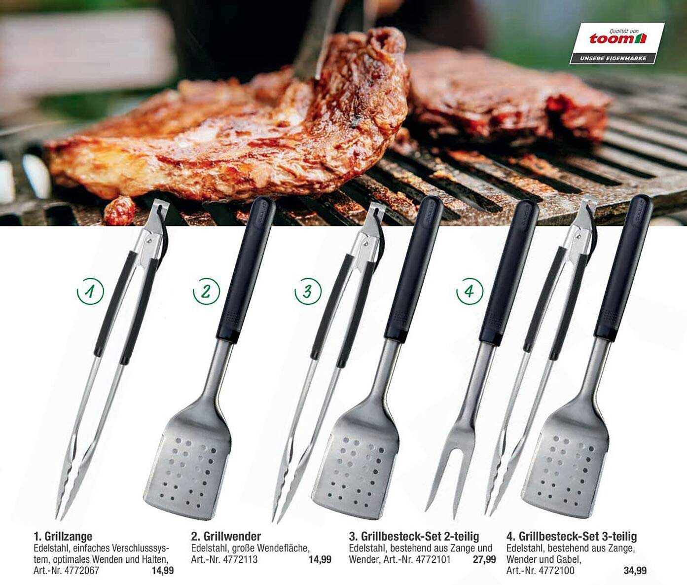 1. Grillzange  
2. Grillwender  
3. Grillbesteck-Set 2-teilig  
4. Grillbesteck-Set 3-teilig  