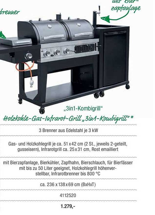 „3in1-Kombigrill“ Holzkoohle-Gas-Infrarot-Grill „3in1-Kombigrill“*