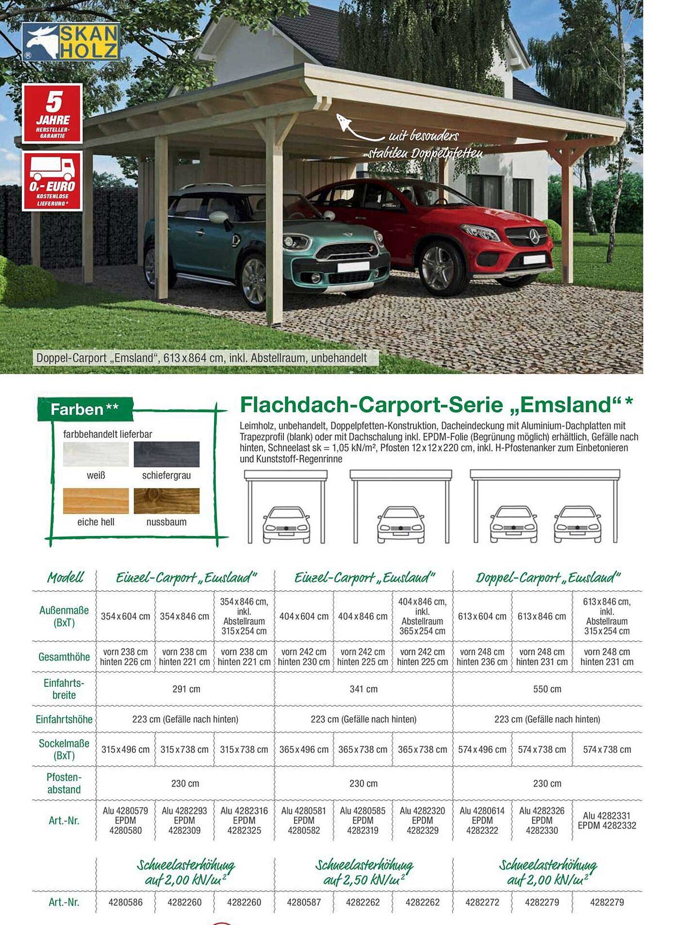 Flachdach-Carport-Serie „Emsland“