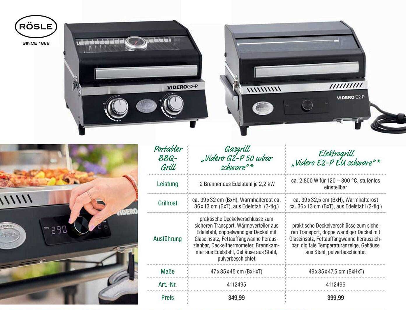 Gasgrill „Videro G2-P schwarz“  
Elektrogrill „Videro E2-P EU schwarz“  