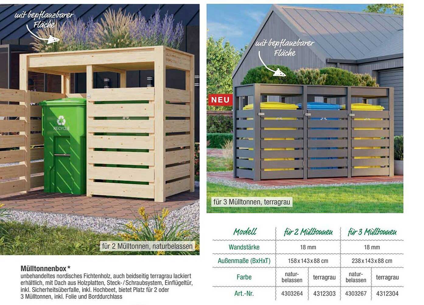 Mülltonnenbox für 2 Mülltonnen, naturbelassen