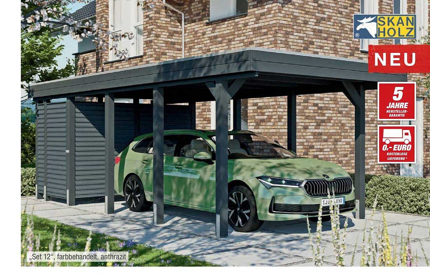 Skan Holz Carport „Set 12“, farbbehandelt, anthrazit
