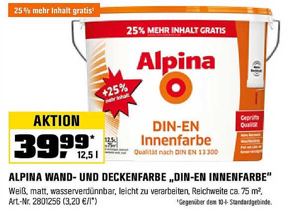 ALPINA WAND- UND DECKENFARBE „DIN-EN INNENFARBE“ 12,5 L