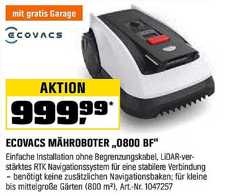 ECOVACS Mähroboter "0800 BF" mit gratis Garage