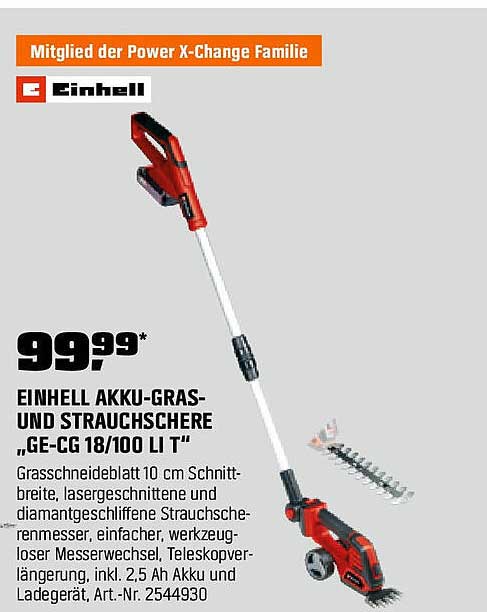 EINHELL AKKU-GRAS- UND STRAUCHSCHERE 'GE-CG 18/100 LI T'