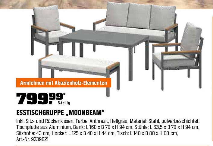 Esstischgruppe „Moonbeam“ 5-teilig