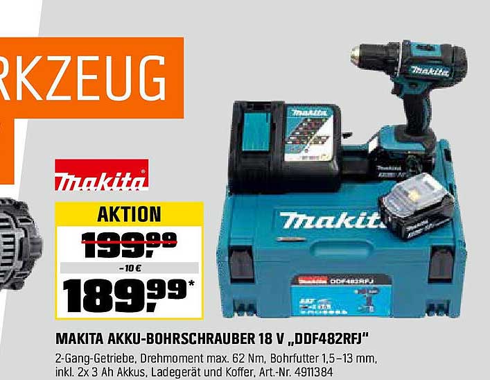 MAKITA AKKU-BOHRSCHRAUBER 18 V „DDF482RFJ“