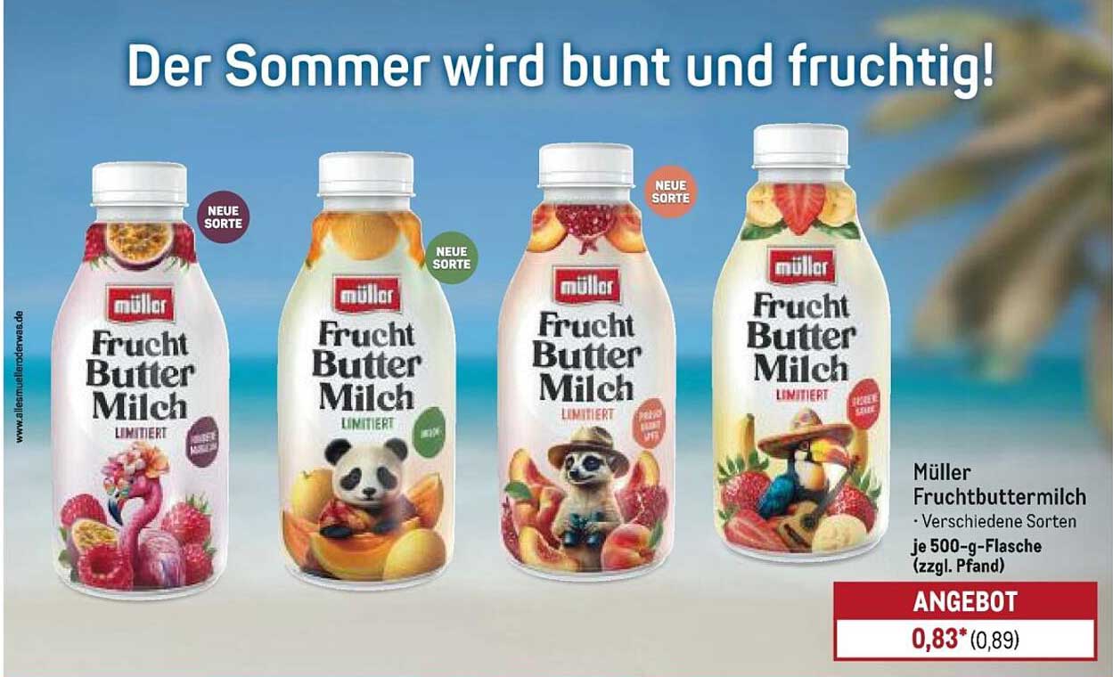 Müller Fruchtbuttermilch - Verschiedene Sorten, je 500-g-Flasche (zzgl. Pfand)