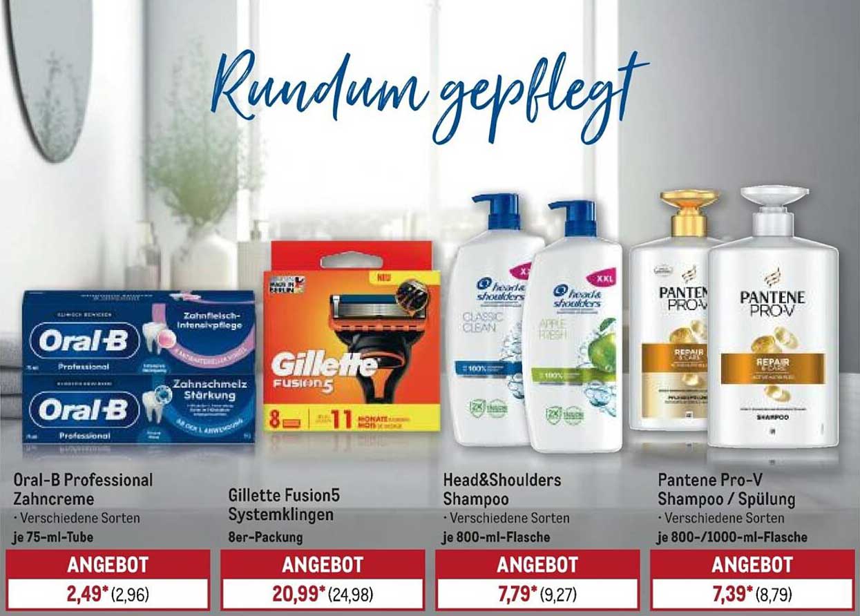 Oral-B Professional Zahnpasta 75 ml, Gillette Fusion5 Systemklingen 8er-Pack, Head&Shoulders Shampoo 800 ml, Pantene Pro-V Shampoo/Spülung 800/1000 ml