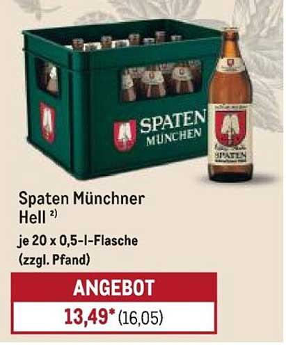 Spaten Münchner Hell - 20 x 0,5-l-Flaschen (zzgl. Pfand)
