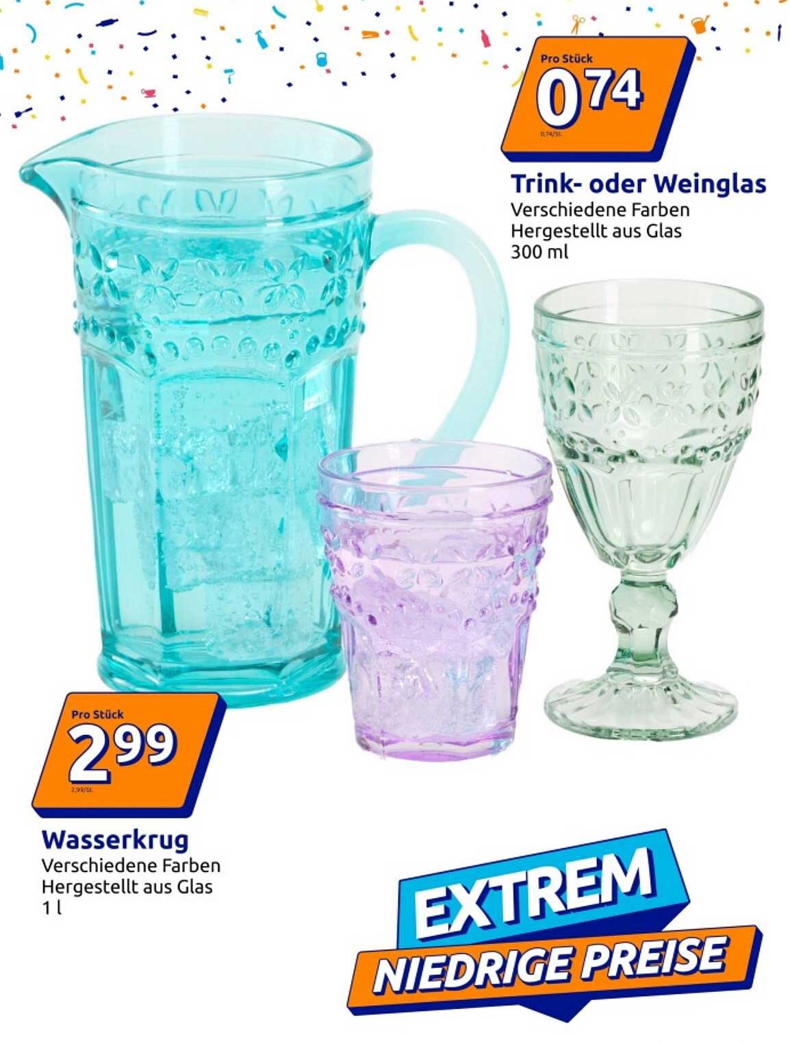 Wasserkrug 1 L - Verschiedene Farben aus Glas